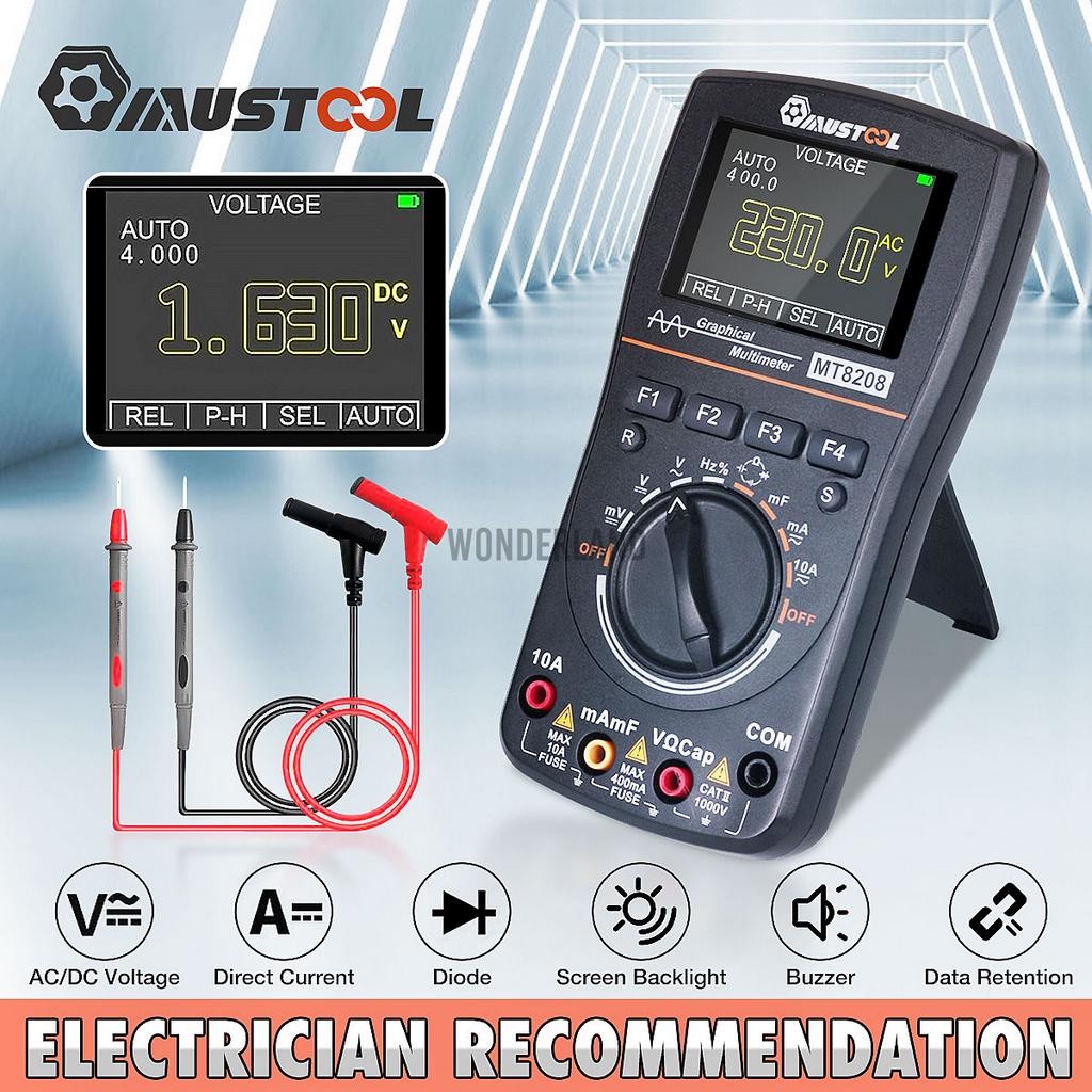 MUSTOOL MT8208 Osiloskop HD Warna Multimeter Digital Grafis Cerdas |F9D5B1B7|