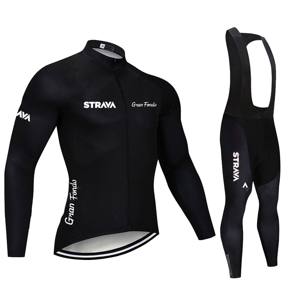 Strava Pro Team Jersey Bersepeda Lengan Panjang Celana Bib Set Baju Bersepeda Pria Seragam Sepeda Gu