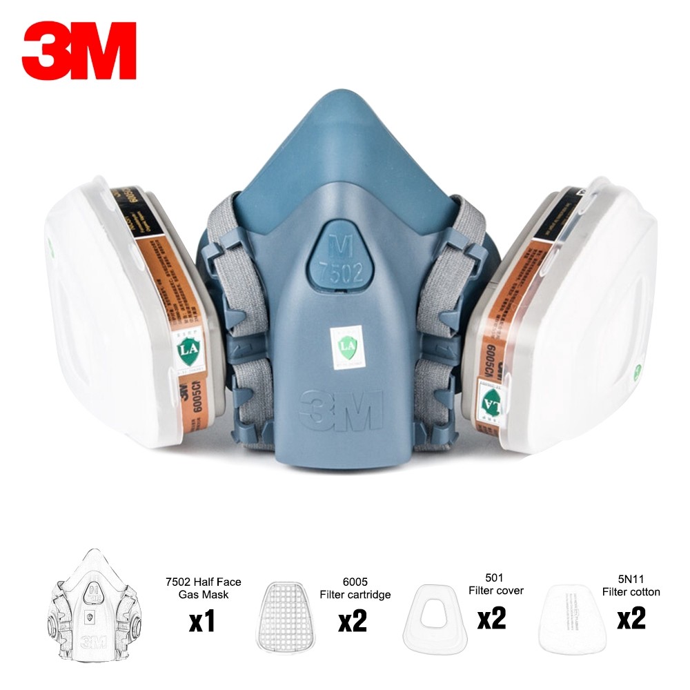 7501/ 7502 Masker Gas Kerja Keselamatan Kimia Respirator Penyemprotan Lukisan Setengah Wajah 7 In 1 