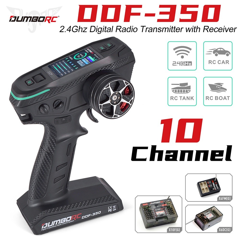 DUMBORC DDF-350 10CH RC Remote Kontrol 2.4Ghz Pemancar Radio Digital dengan Layar HD Penerima Gyro u