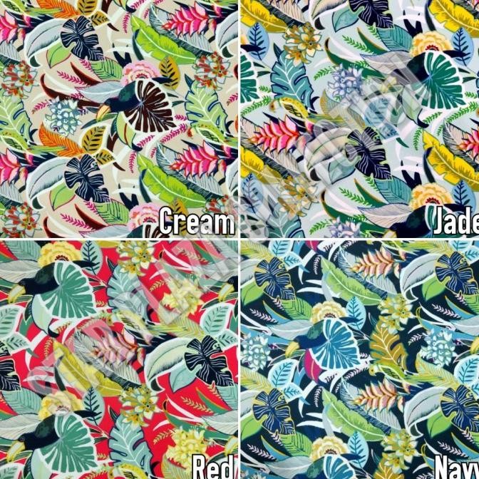 Kain Bludru Velvet Motif Daun Tropical - Kelly (Sofa, Jok Kursi)