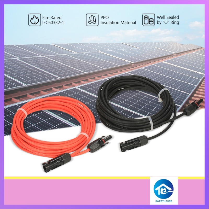 1 pasang 30 kaki hitam + 30 kaki merah 12awg Panel surya Kawat kabel ekstensi dengan MC4 betina dan 