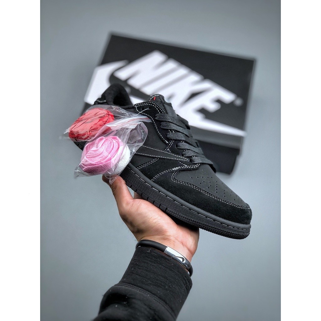 Travis Scott x Air Jordan 1 Low OG SP "Black/Phantom" Sepatu Basket Olahraga Kasual Serbaguna Budaya