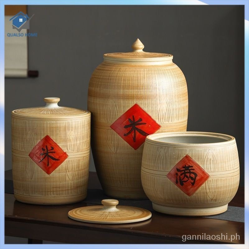 【Dalam stok】 Jar padi keramik/guci padi keramik rumah tangga yang disegel tahan kelembaban dan tahan