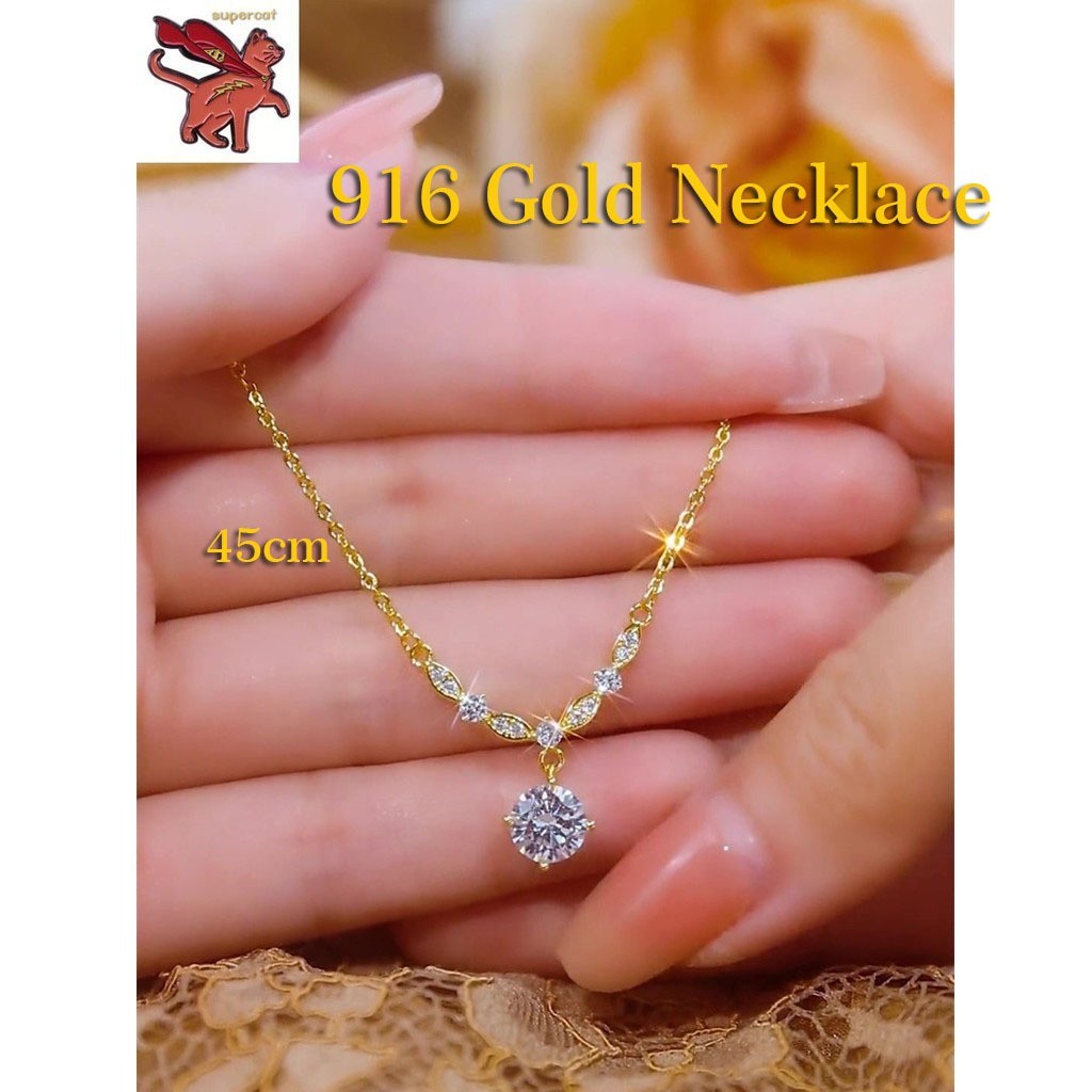 Kalung Berlian Wanita Malaysia Emas Asli 916 Anti Karat dan Tidak Pudar |EA97520B|