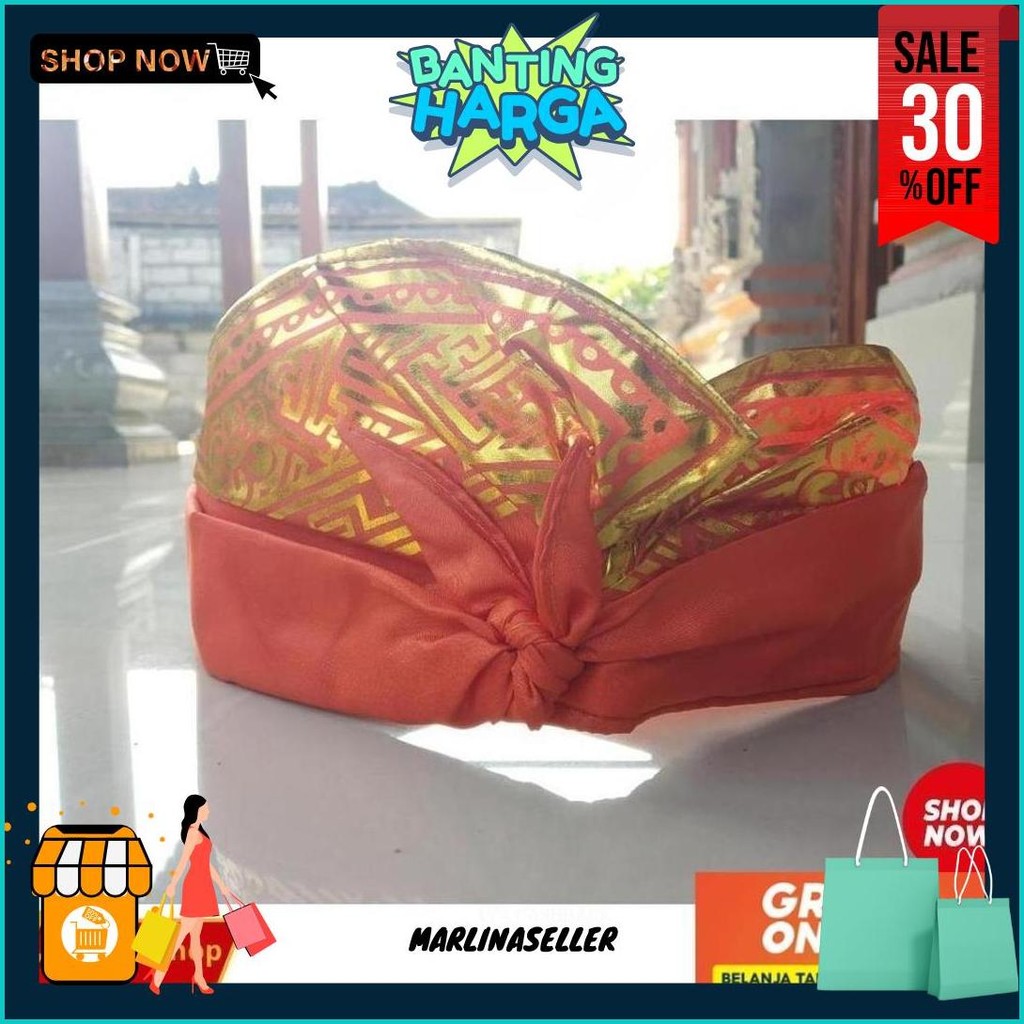 Udeng Prada Jadi Langsung Pakai Warna Warni Hitam Putih Merah Kuning Biru Pakaian Adat Souvenir Bali