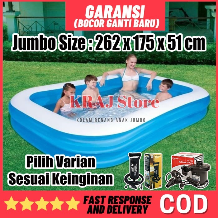 Kolam Renang Anak Jumbo Besar Bestway 54006 Kotak Polos