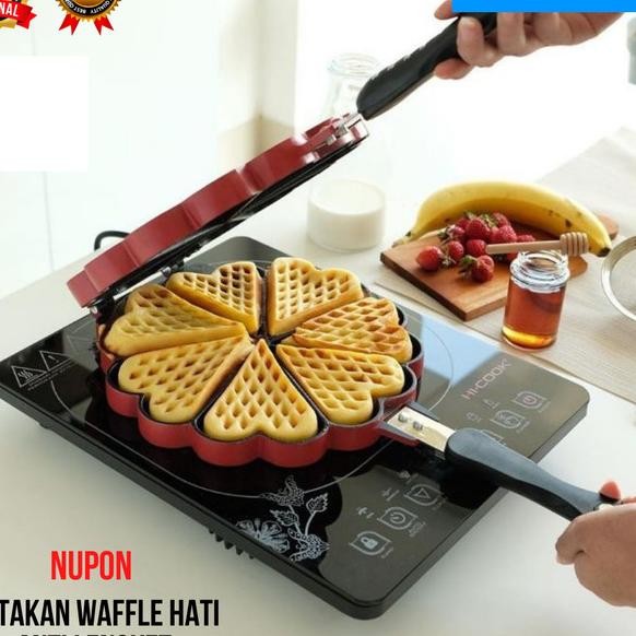 Cetakan Kue Waffle Maker Pan Bentuk Hati Nupon Non Sti Anti Lengket