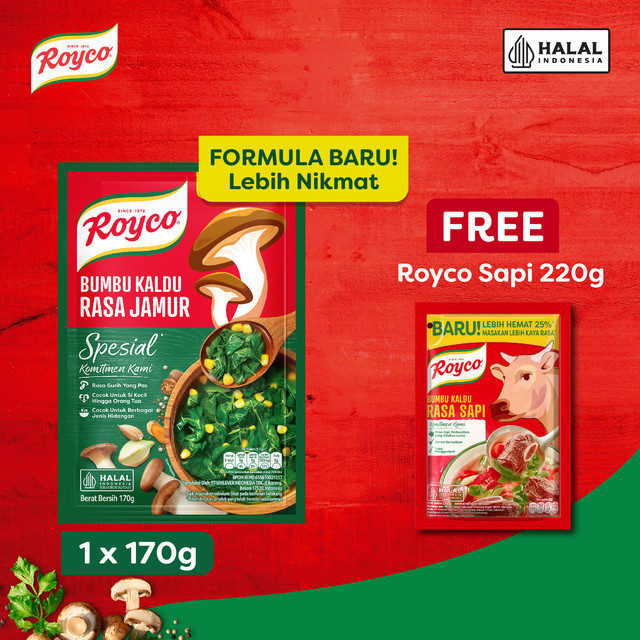 

Beli Royco Kaldu Jamur 170g GRATIS Royco Kaldu Sapi 220g