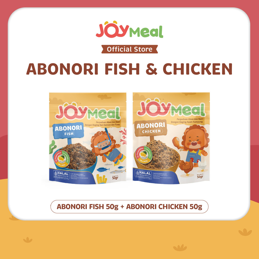 

[Bundle 2 pcs] JoyMeal ABONORI FISH & CHICKEN Original @50gr - MPASI Cemilan Sehat Bayi & Anak | Perpaduan Abon Nori dengan Ikan Salmon & Tuna dan Daging Ayam