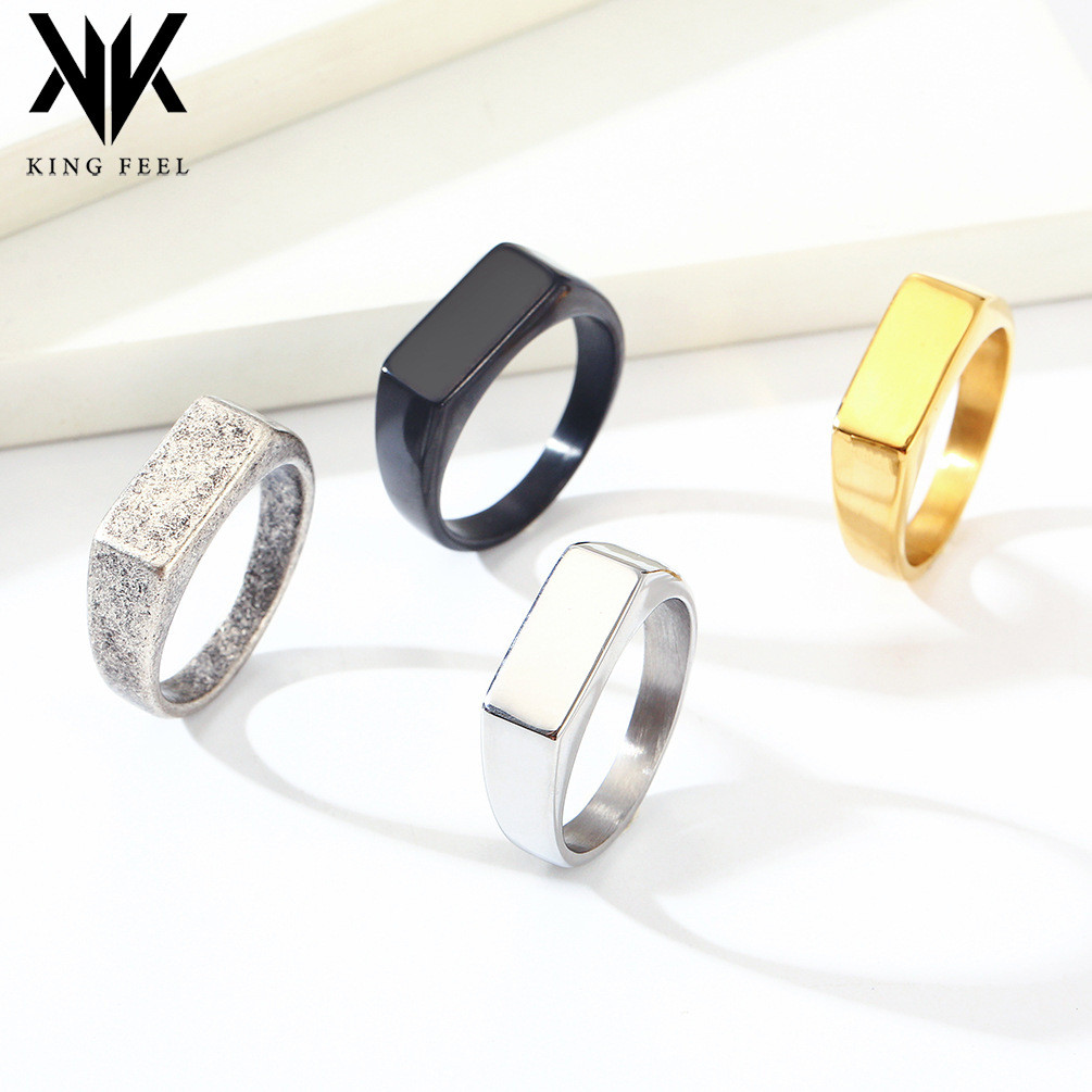 Cincin Gaya Dingin Medium Baja Titanium Sederhana Cincin Signet Bebas Jenis Kelamin Cincin Mengkilap