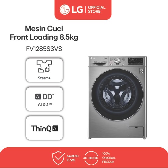 LG Mesin Cuci Front Load 8,5kg - AI DD dengan Steam, ThinQ dengan WiFi - Metalik | FV1285S3VS