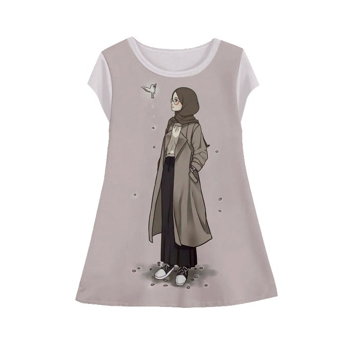 Baju Dress Anak Perempuan Kartun Hijab Islami v5 Tunik Anak Wanita Kartun Hijab-5 Umur 1-12 Tahun