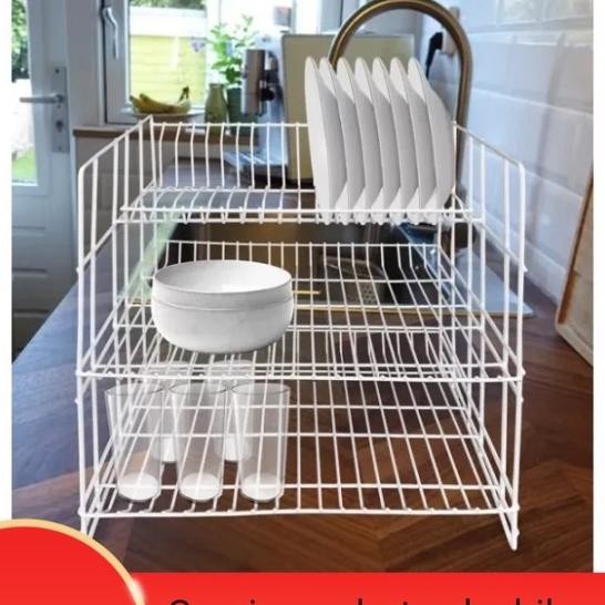 Rak Piring Susun 3 Besi Putih Dragon,Rak Piring Wastafel Susun 3 Besi