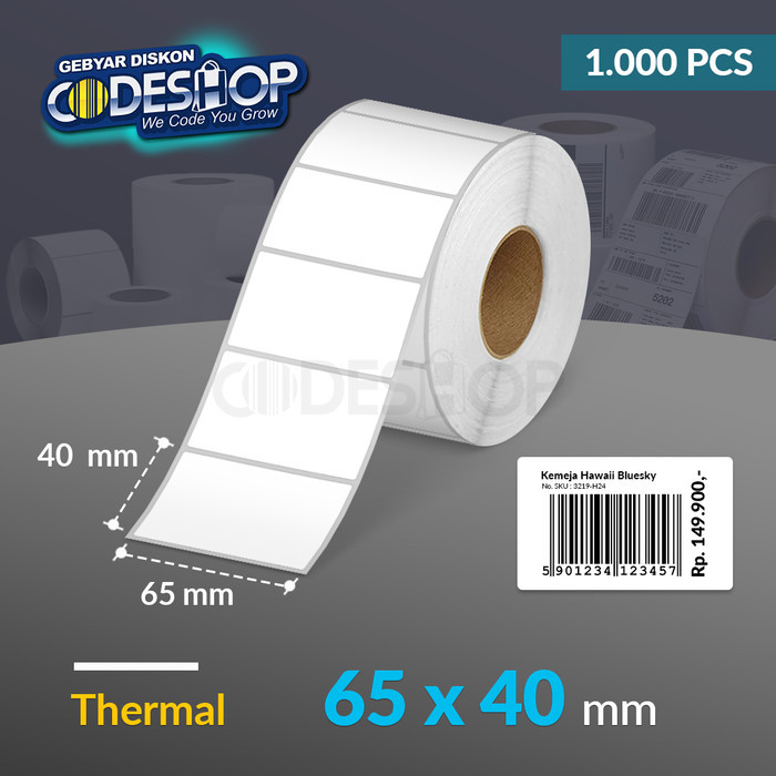 

Terlaris Label Barcode Thermal 65 x 40 mm 1 Line Core 1 Inch Isi 1000 Pcs SALE