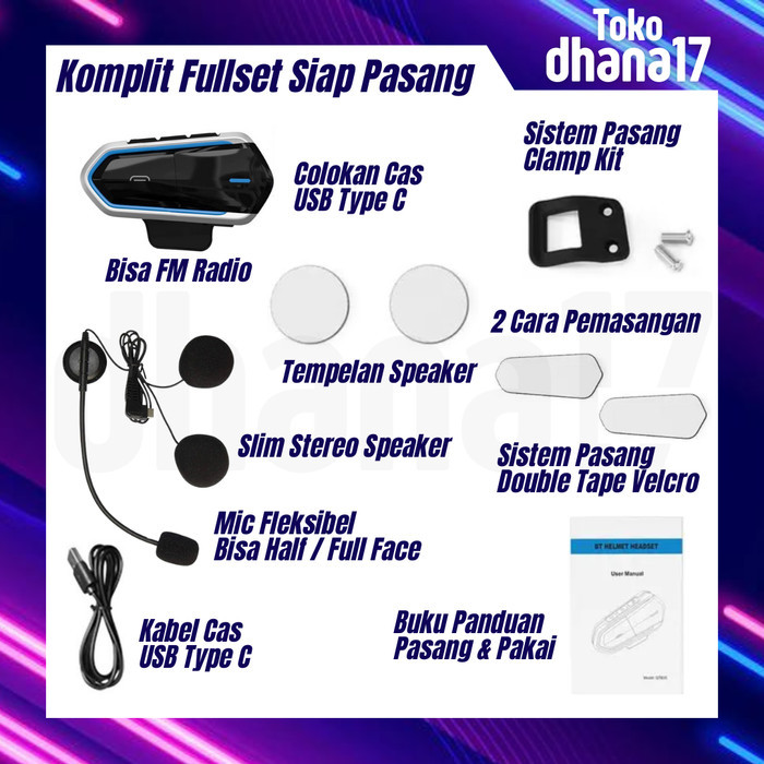 Bt12 Bluetooth Headset Helm Wireless Interphone - Bukan Intercom