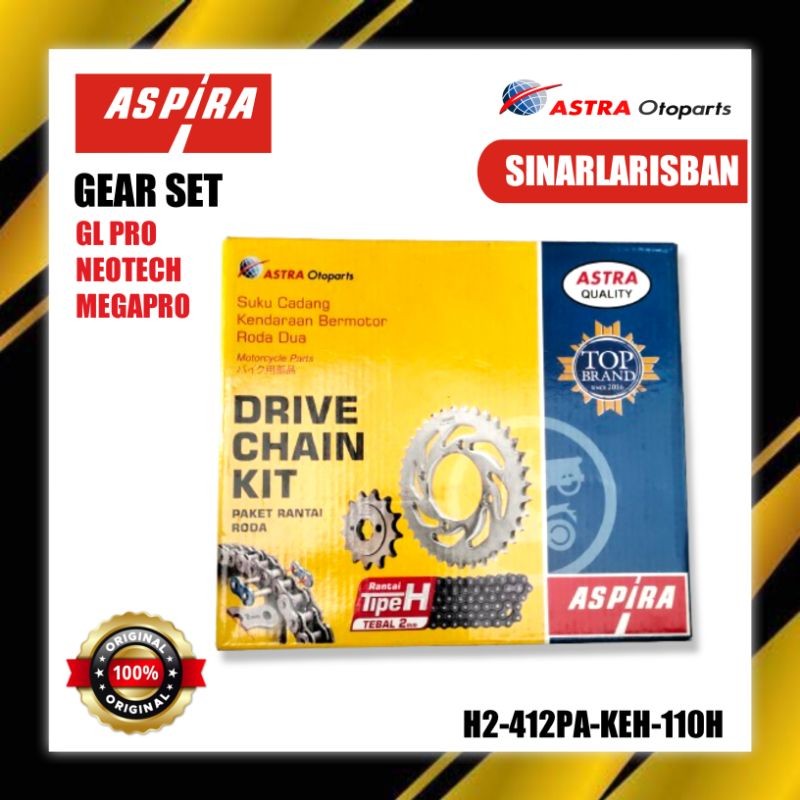 GEAR SET GL PRO NEOTECH MEGAPRO ASPIRA ORIGINAL GEAR PAKET, PAKET GIR&RANTAI H2-412PA-KEH-110H
