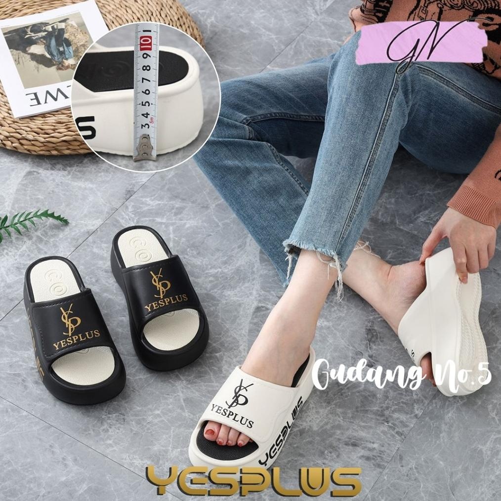 GN-2522 Sandal Selop Wedges YSL Sandal Wanita Tinggi 6 CM Model Terbaru Import