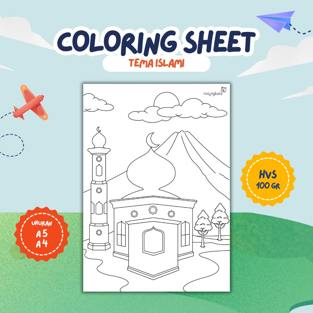 

Lembar Mewarnai/Kertas Mewarnai/Coloring Sheet - Tema Islami - Ukuran A4 & A5 - Kertas HVS Tebal 100