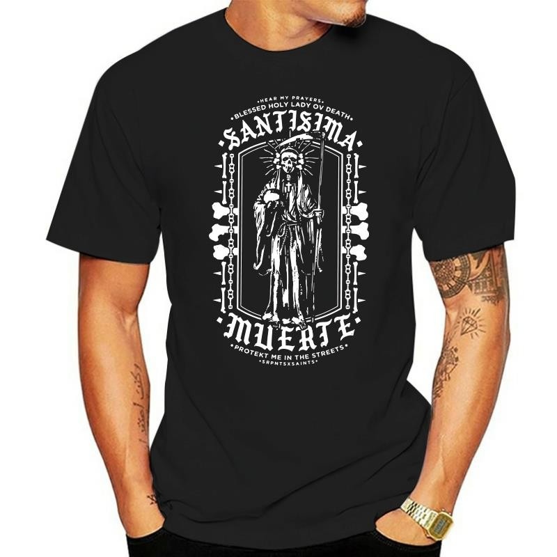 Harajuku Santa Muerte Kaus Hip Streetwear Lengan Pendek Pria Hop Kematian Suci Tengkorak Meksiko