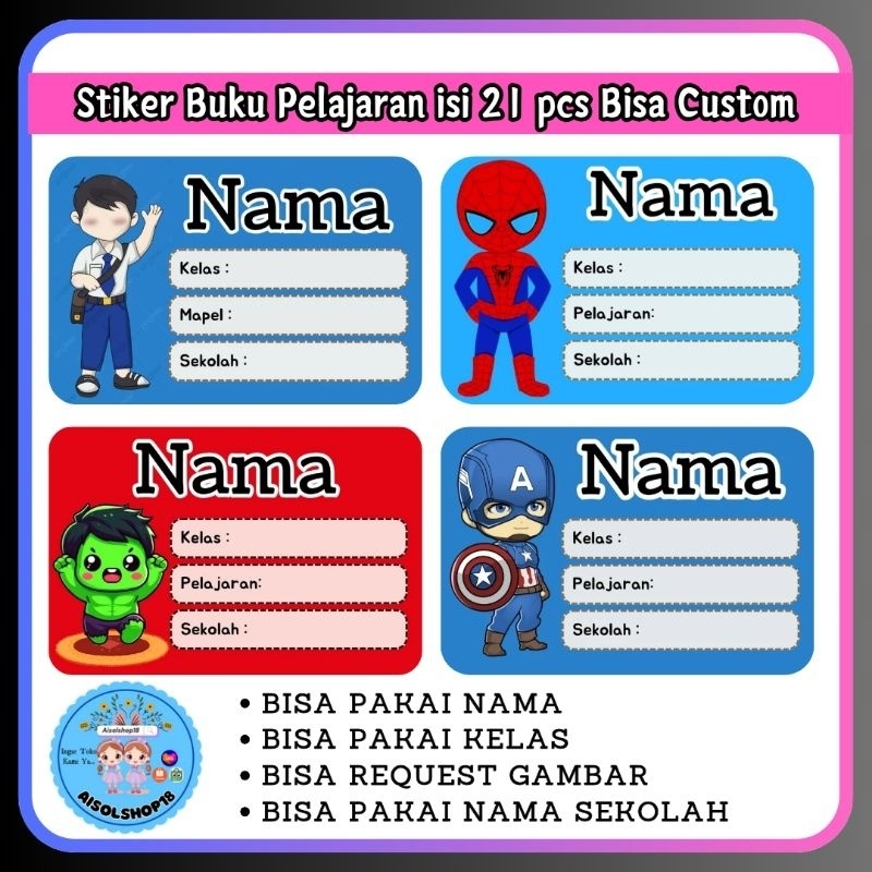 

Isi 21 Stiker Mapel-Label Pelajaran Sekolah Custom Nama+Gambar