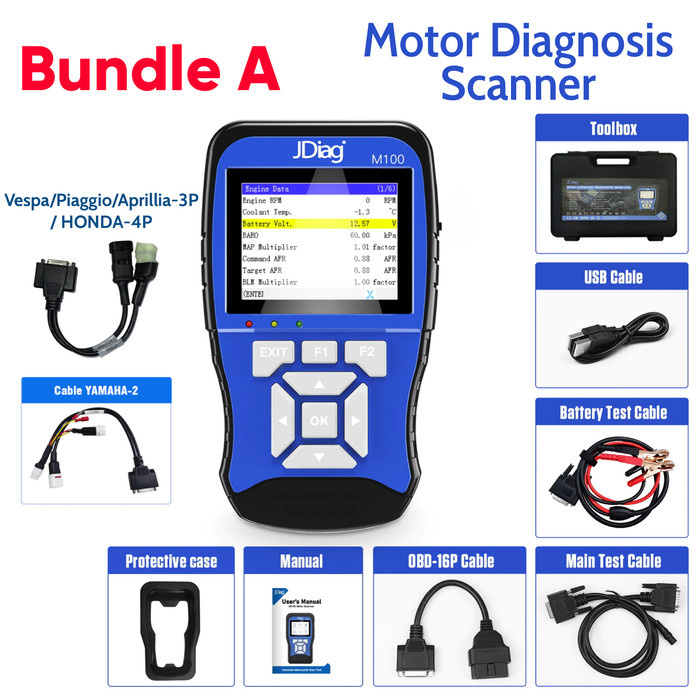 Termurah Jdiag M100 Diagnosis Scanner Scaner Motor Injeksi Honda Yamaha & Obd2
