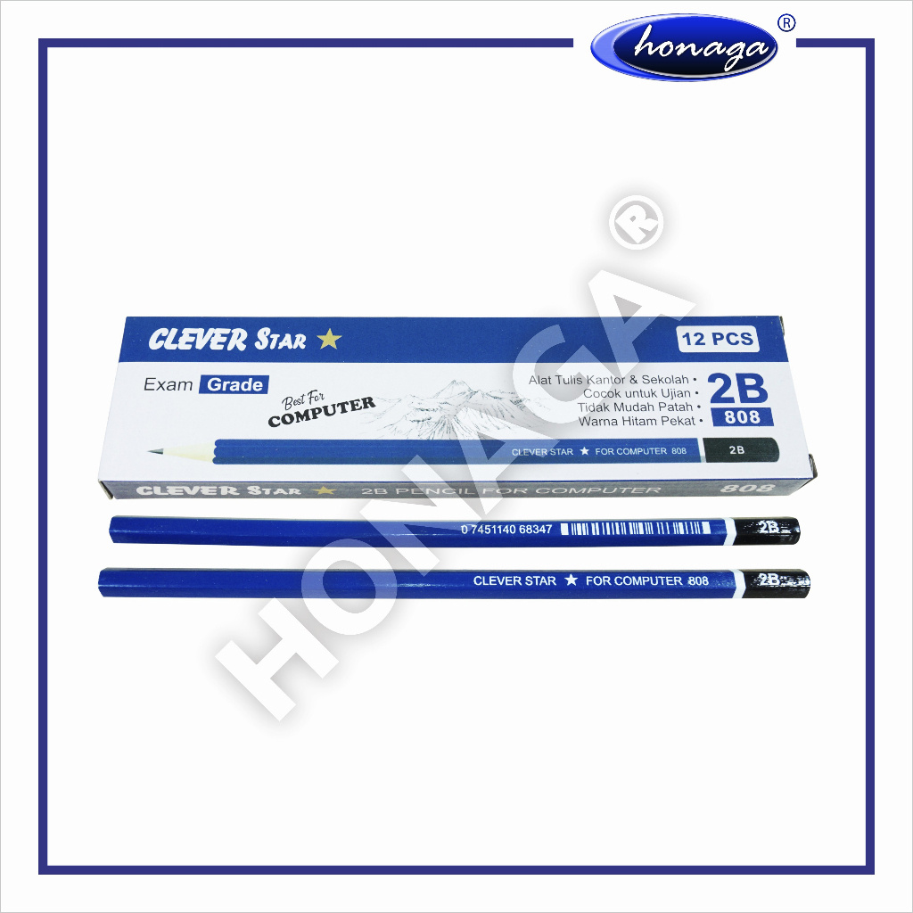 

1 LSN / 12 Pcs Pensil Clever Star 808 2B Biru Pencil