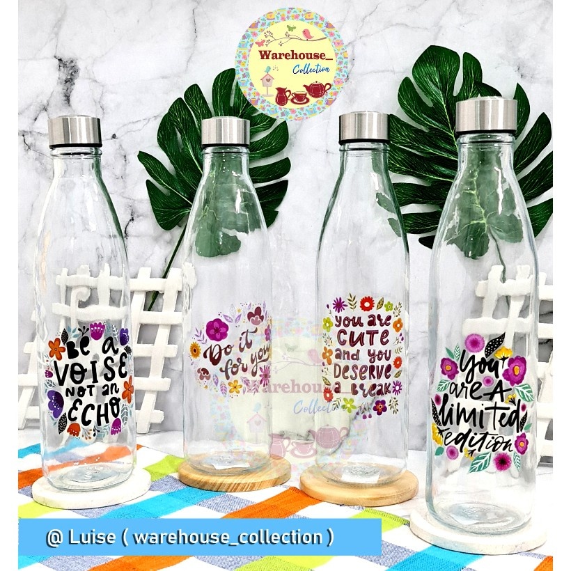 OZ470 Botol Kaca Tutup Stainless BMG 1000 ML/ BMG 750ML Glass Bottle DECAL/FLOWER/S TERBATAS