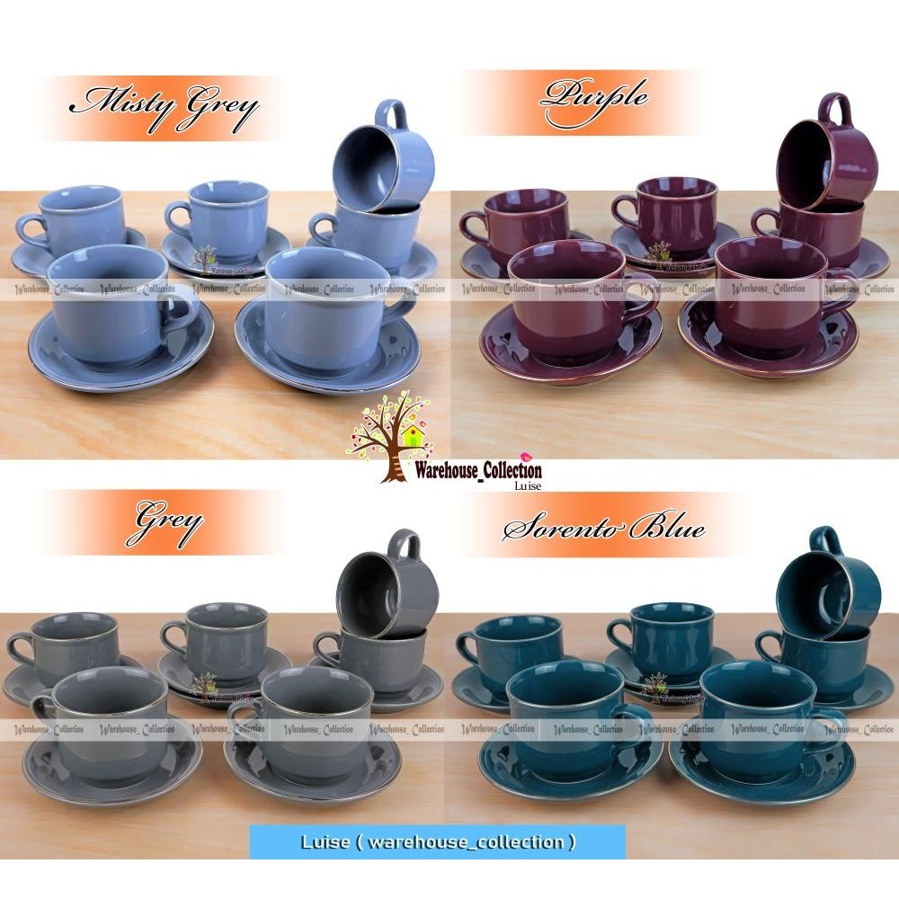 FX470 Cangkir Set warna list emas ( 6 cangkir + 6 tatakan) // Coffee Set SANGO keramik // Sango Cup