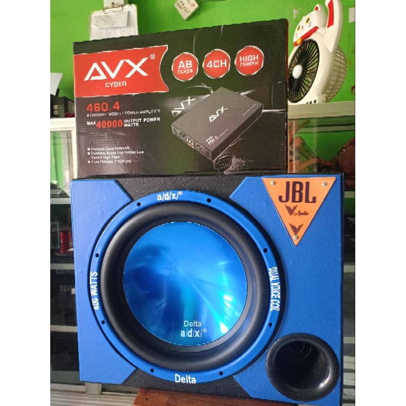 SIAP KIRIM- PAKET AUDIO MOBIL SUBWOOFER ADX 12"DOUBLE COIL DAN POWER AVX 4 CHANEL 10000WATT DAN BOX