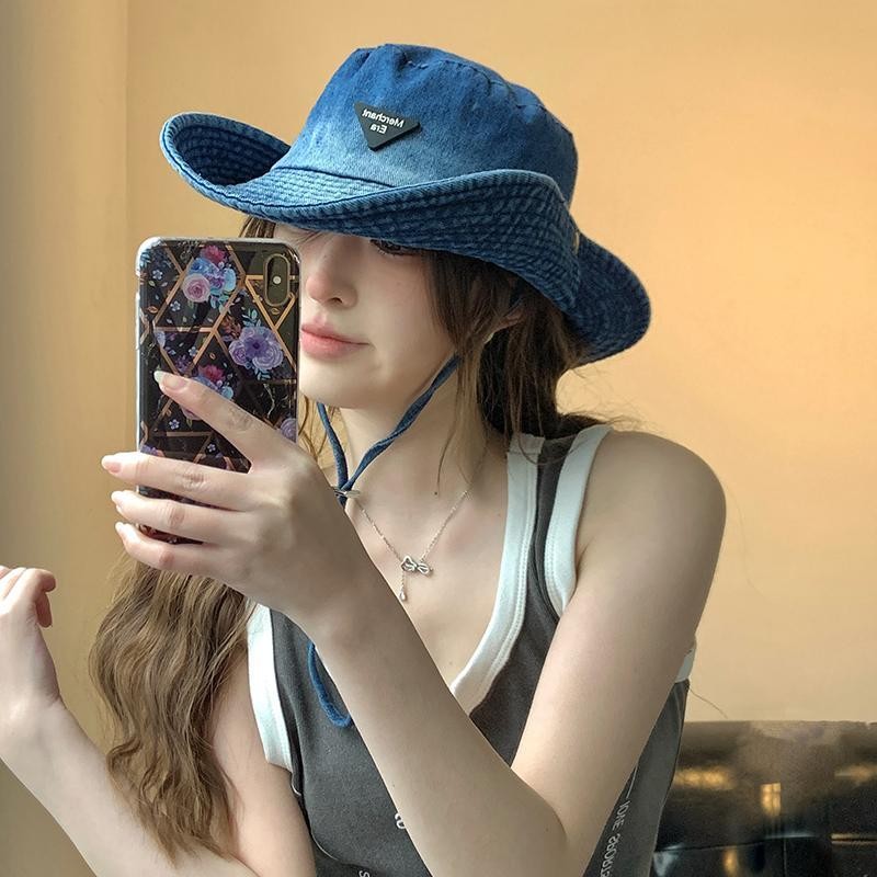 Fashion Merek Segitiga Mark Western Cowboy Topi Wanita Luar Ruangan Berkemah Mendaki