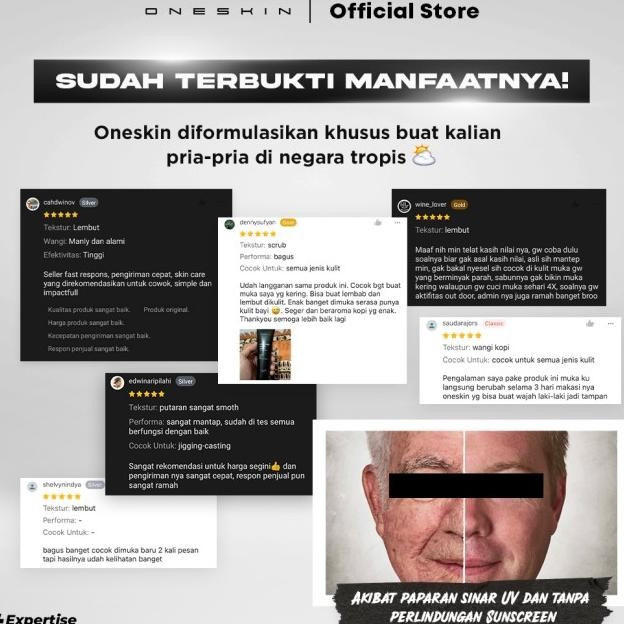 Oneskin Paket | Skincare Pria Dengan Perlindungan Maksimal (Facial Wash, Serum, Moisturizer & Sunscr