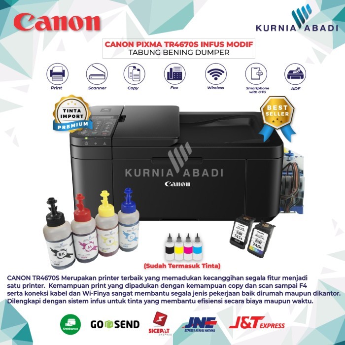 Printer Canon PIXMA TR4570S Infus Tabung Print Scan Copy Wifi Dumper