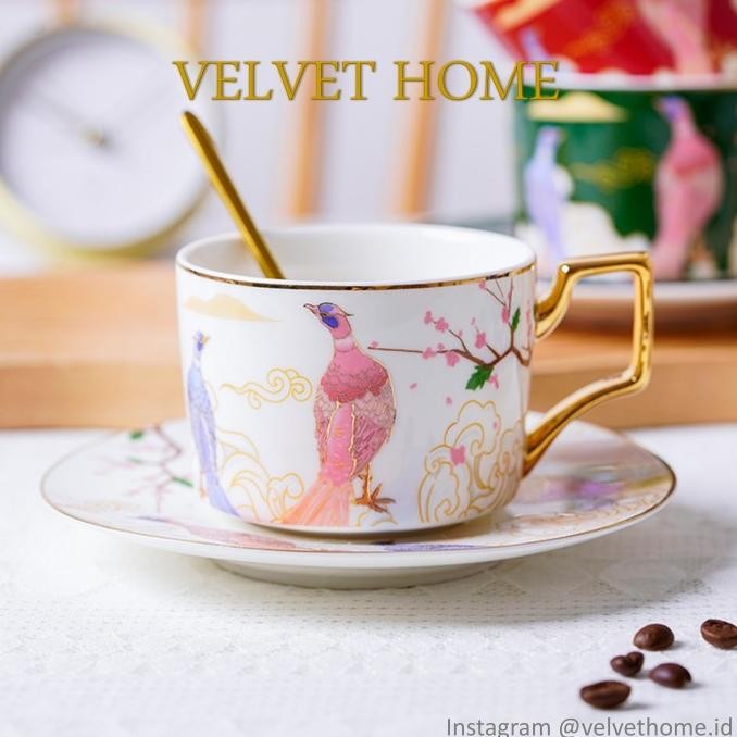 Cangkir Tea SET Coffee Cup Burung Hampers Imlek Natal Wedding Lebaran HS7