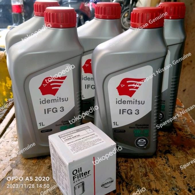 5w-30 Semi Synthetic Idemitsu Paket Oli 5liter + filter oli Nissan