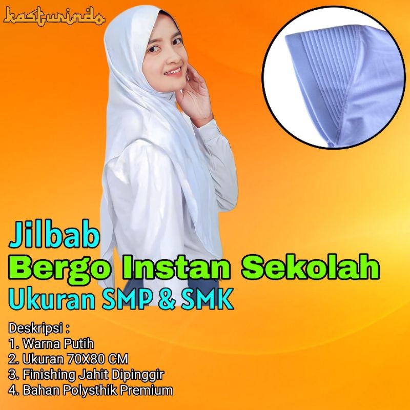 Jilbab Instan Bergo Polos Warna SMP SMA Putih Hijab Kerudung Bergo Sekolah