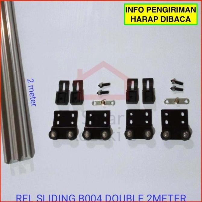 Set Rel Sliding B004 Double 2 Mtr + Roda / Pintu Lemari Gantung Geser