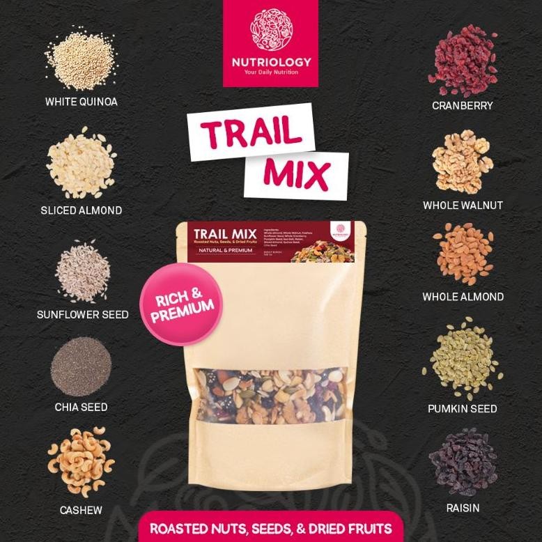 

we-12 Trail Mix Nutriology 500 gr Roasted Nut Seed Dried Fruit Cemilan Enak Diet Sehat Praktis murah Bergizi Premium Alami Murah