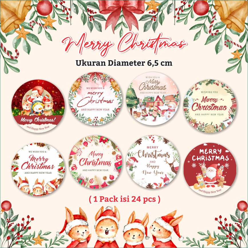 

(24 pcs) Sticker Natal Christmas Stiker Cookies Kue Xmas / Stiker Toples Kue Natal Merry Christmas Premium