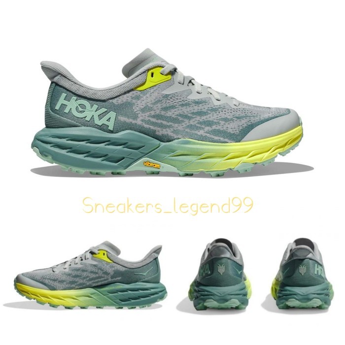 SepatuHikingTrailRunningHokaSpeedgoat5Vibram Grey Green Yellow