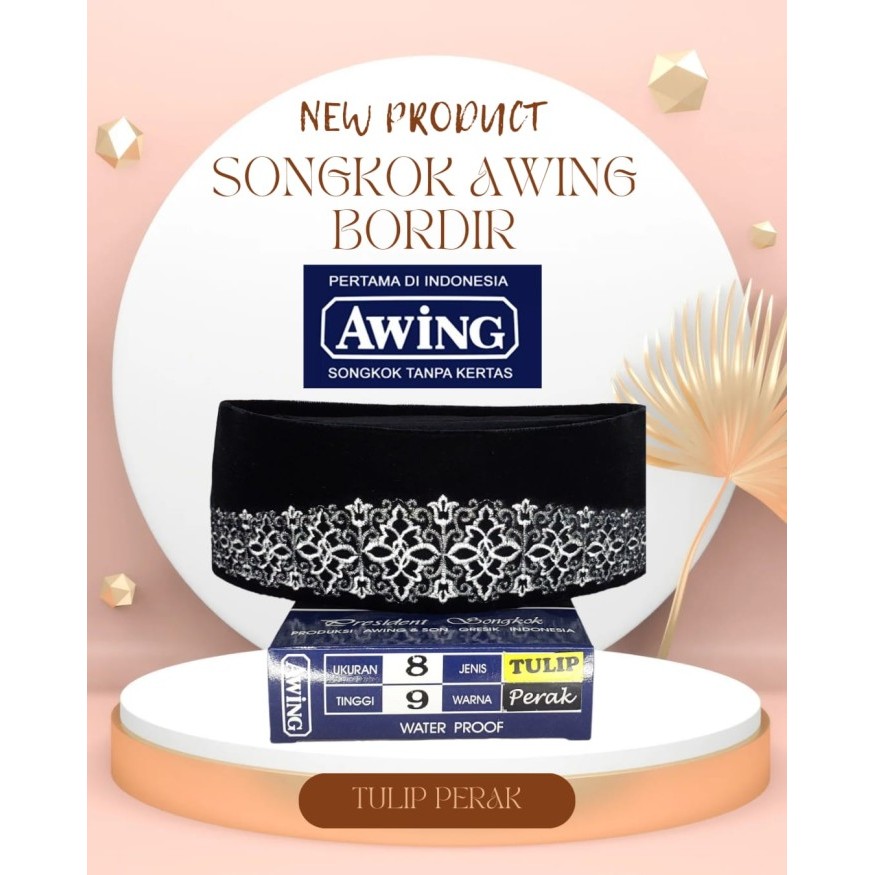 Songkok Awing Motif Bordir Tulip Perak Awing Songkok Original