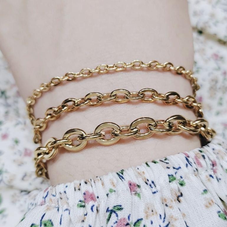 Gelang Titanium Rantai Nuri Emas Replika Tahan Lama Remaja Dewasa