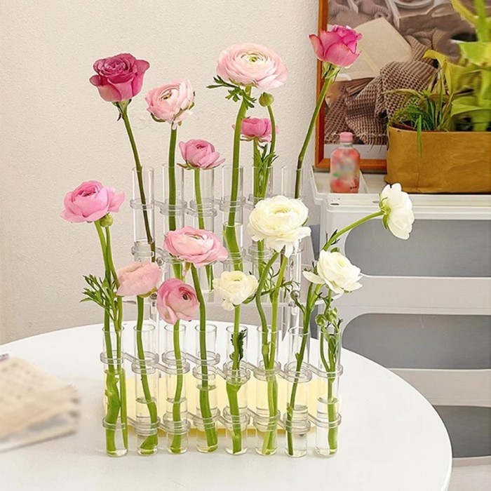 . TEST TUBE GLASS VASE UNIQUE ACRYLIC HINGED FLOWER VASE PLANT -