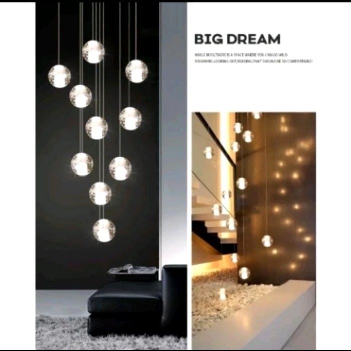 Lampu gantung hias minimalis kristal void tangga