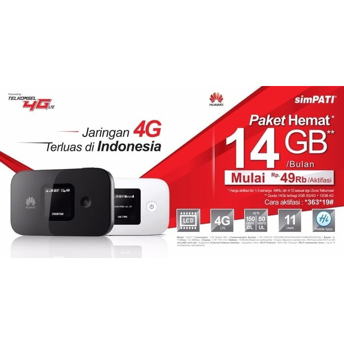 Mifi Modem Wifi Router 4G Huawei E5577 Free Telkomsel 14Gb 2bln [MAX]