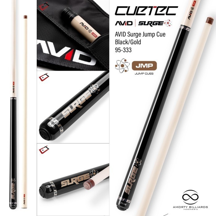 CUETEC AVID SURGE JUMP CUE BLACK - GOLD / STIK BILLIARD JUMP