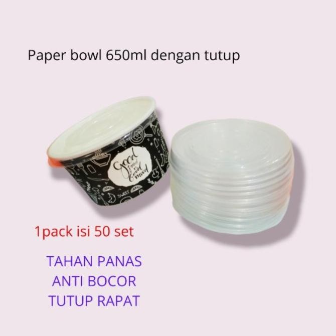 PAPER BOWL MOTIF  650ML + TUTUP ISI 50 PCS 2010T