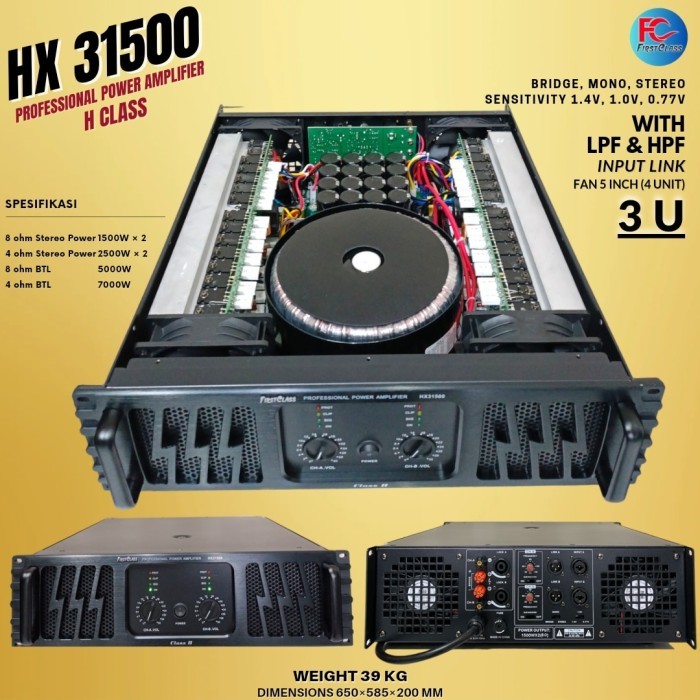 Professional Power Amplifier 3U H Class Firstclass HX 31500 HX31500