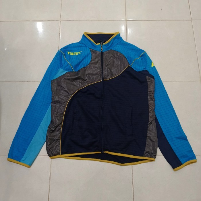 JAKET TRACKTOP OLAHRAGA TULTEX TEBAL BIRU MOTIF SIZE XL ORIGINAL MURAH