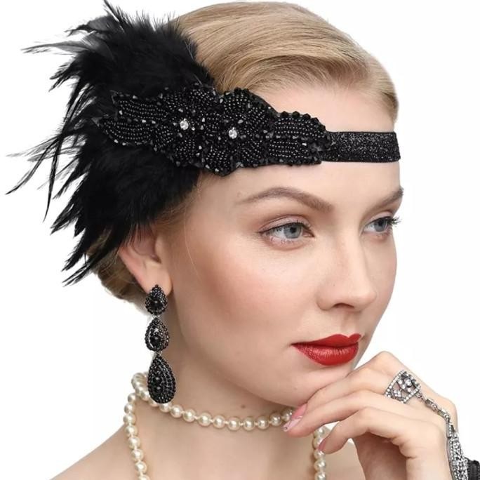 Mahkota - Diskon Black Feather Headband 1920S Flapper Headpiece Gatsby Hair